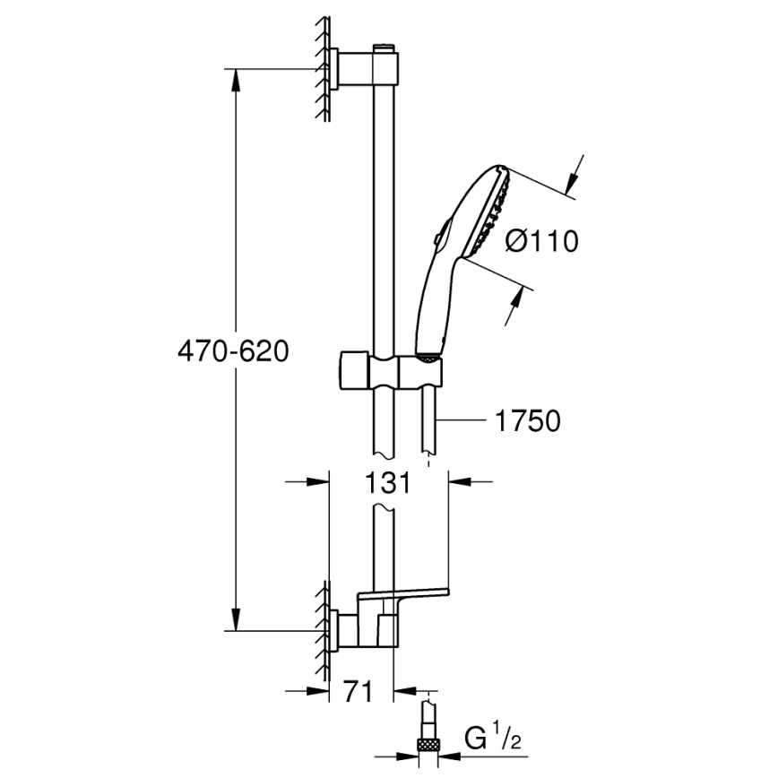 GROHE 26952001 - VITALIO START 110 Shower Set 600 mm, Polished Chrome