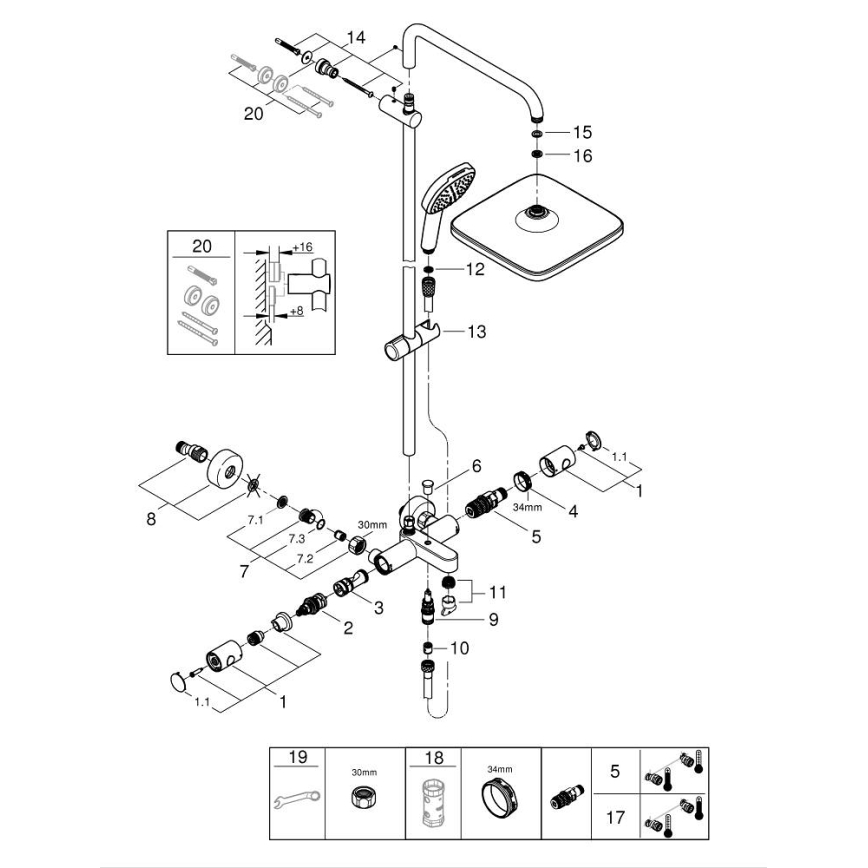 GROHE 269842431 - VITALIO COMFORT 250 Shower System, 250 × 250 mm, Black