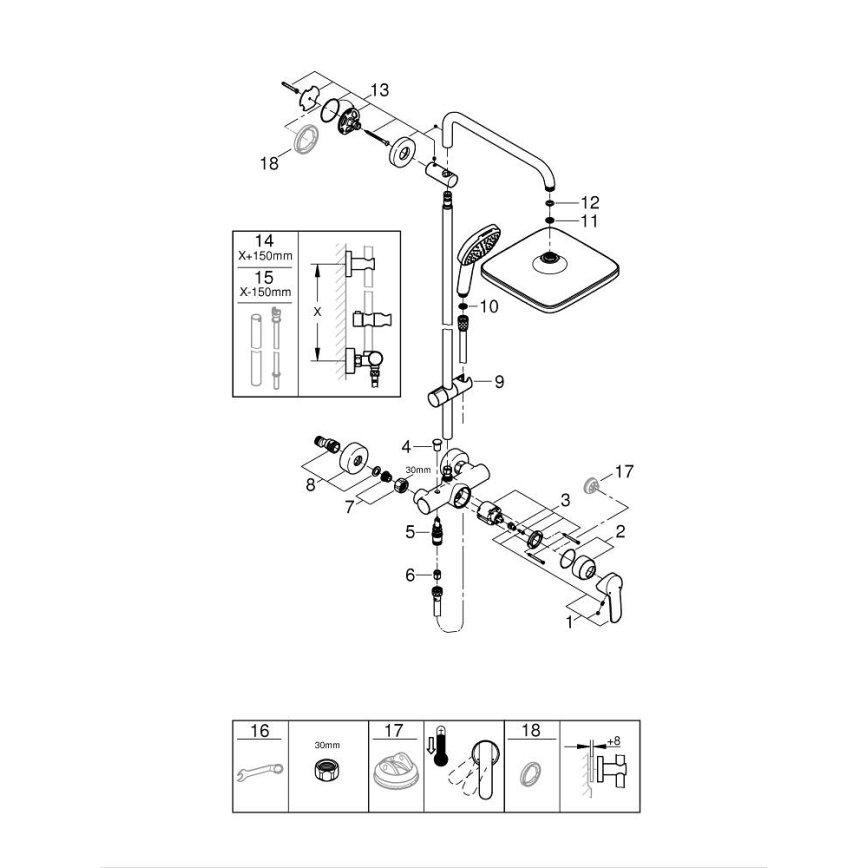 GROHE 26985001 - VITALIO COMFORT 250 Shower System 250 × 250 mm, Polished Chrome