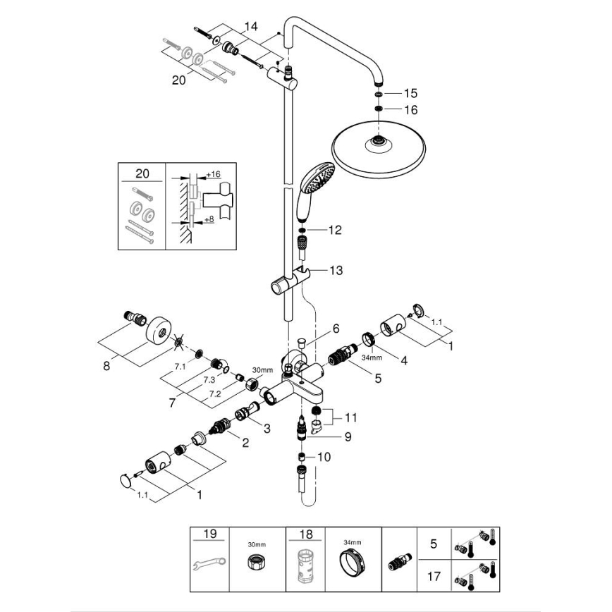 GROHE 269882431 - VITALIO START SYSTEM 250 390 mm Shower System, Black
