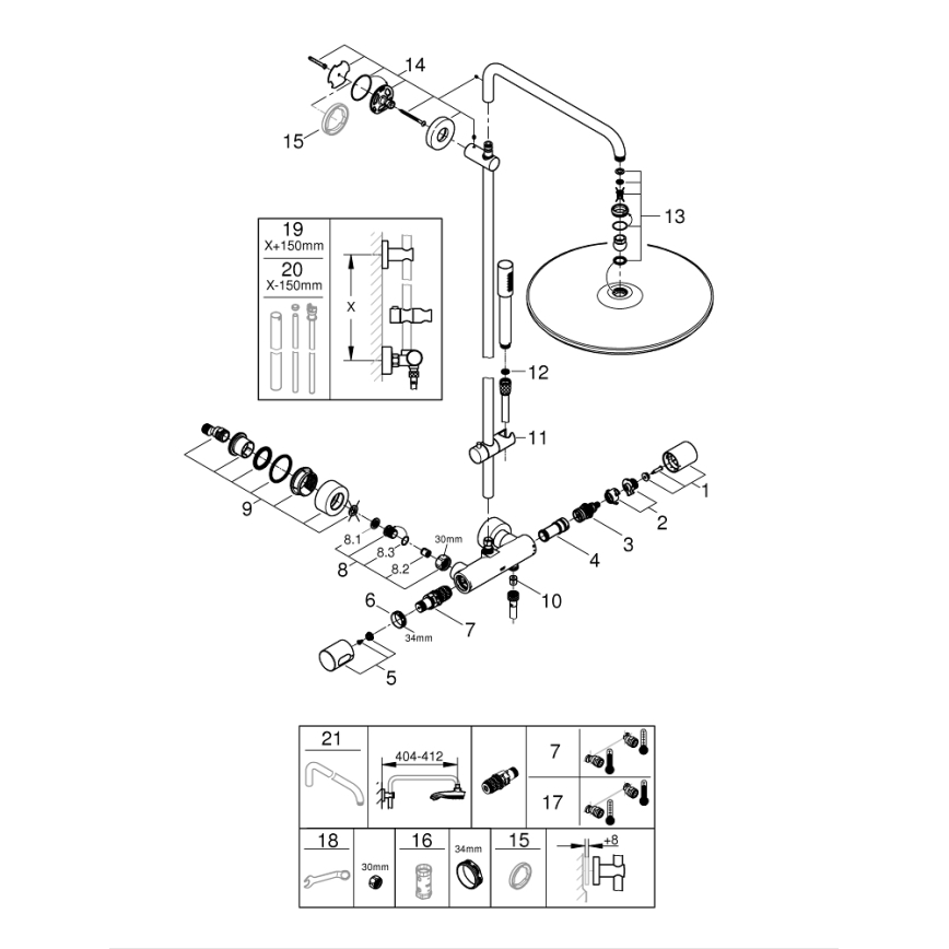 GROHE 27174001 - Shower system RAINSHOWER SYSTEM 400 450 mm polished chrome