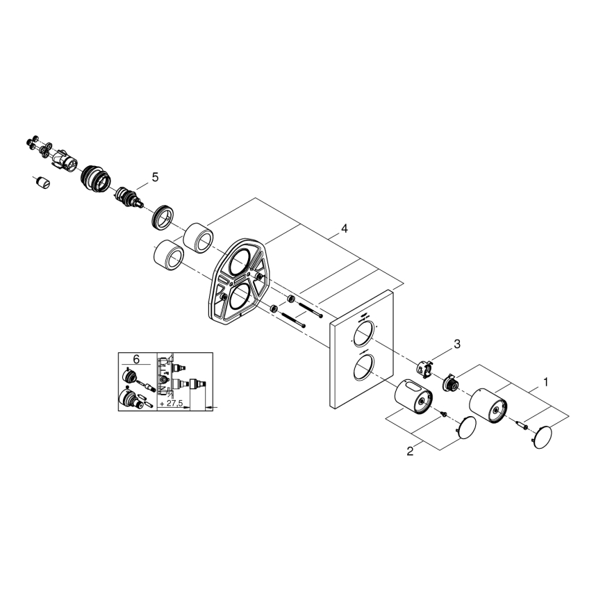 GROHE 27618000 - GROHTHERM F Thermostatic Trim, Polished Chrome