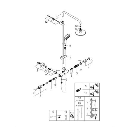 GROHE 27922000 - TEMPESTA COSMOPOLITAN 160 mm Shower System, Polished Chrome