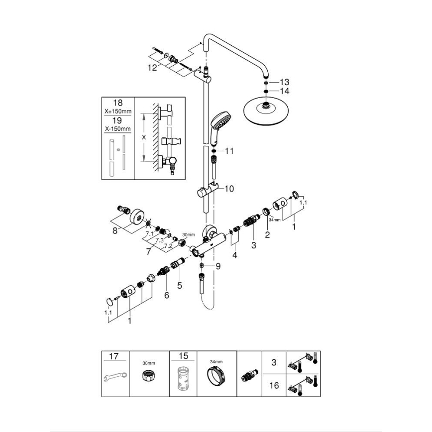 GROHE 27922001 - Shower set with thermostatic mixer TEMPESTA COSMOPOLITAN 210 polished chrome