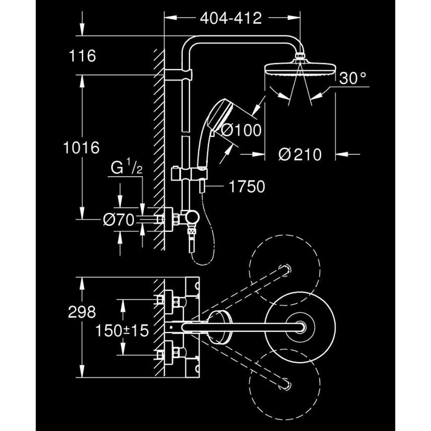 GROHE 27922001 - TEMPESTA COSMOPOLITAN 210 Shower Set with Thermostatic Mixer, Polished Chrome