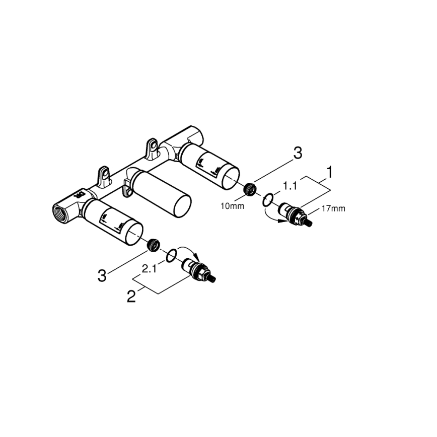 GROHE 29025002 - Universal concealed body for three-hole basin mixer, brass