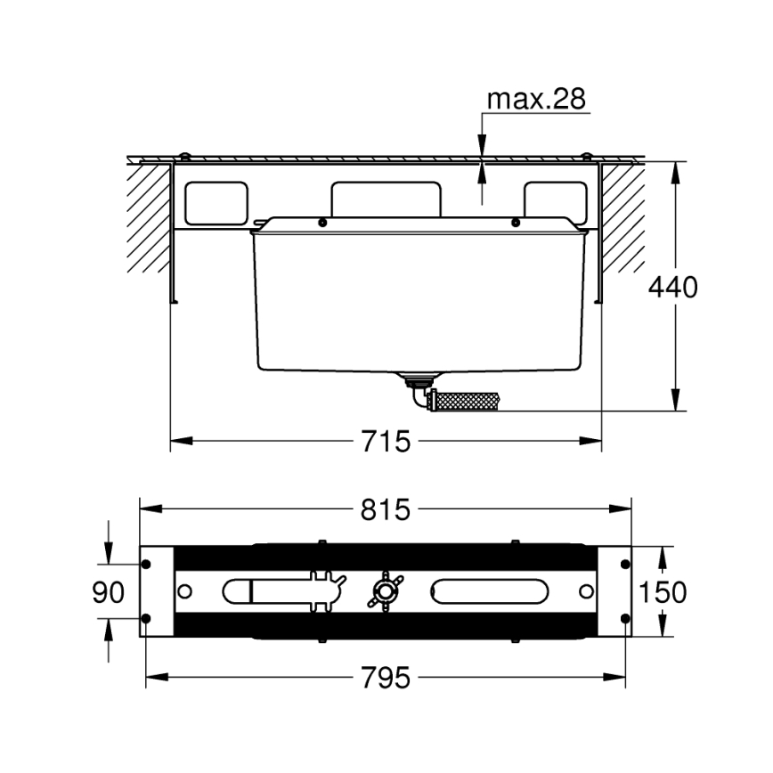 GROHE 29037000 - Mounting body for 45-hole bath mixer, polished chrome