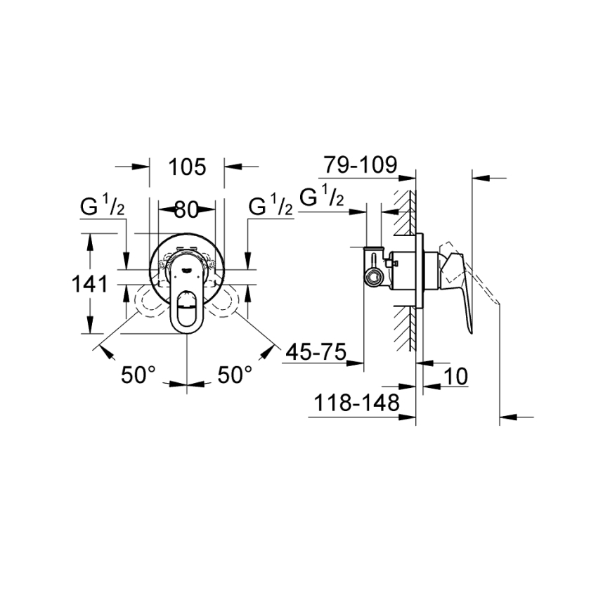 GROHE 29042000 - BAULOOP Shower Mixer, Polished Chrome
