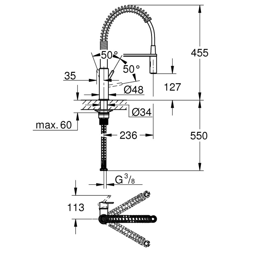 GROHE 30361000 - GET Sink Mixer 455 mm, Polished Chrome