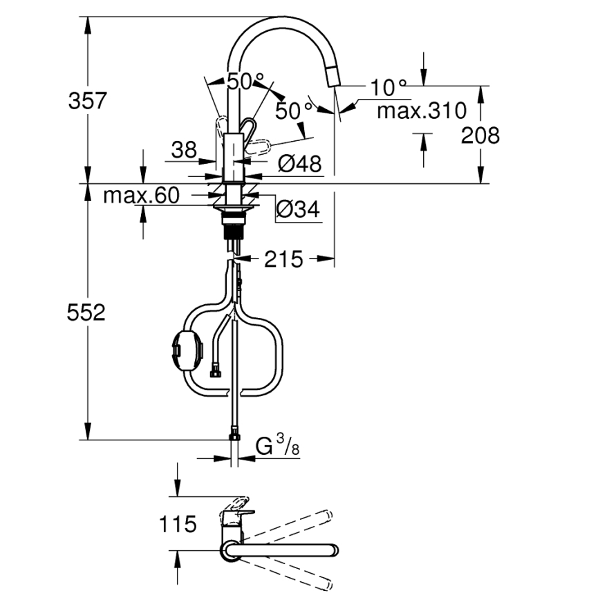GROHE 30569000 - START FLOW 357 mm Kitchen Faucet, Polished Chrome