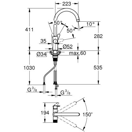 GROHE 30592000 - BLUE PURE StartCurve 411 mm sink mixer, polished chrome