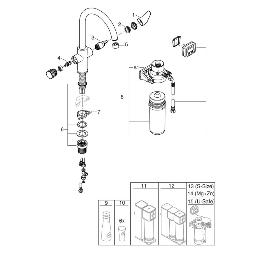 GROHE 30593000 - BLUE PURE C-spout kitchen faucet, polished chrome