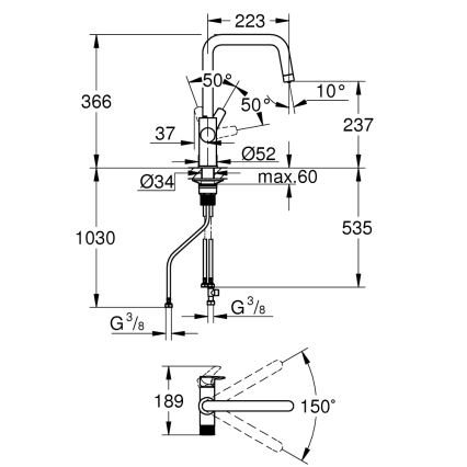 GROHE 30595000 - BLUE PURE Start Kitchen Sink Mixer 366 mm Polished Chrome