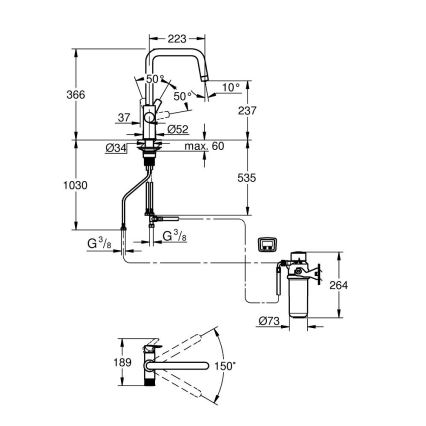 GROHE 30596000 - BLUE PURE kitchen faucet with integrated filtration, polished chrome