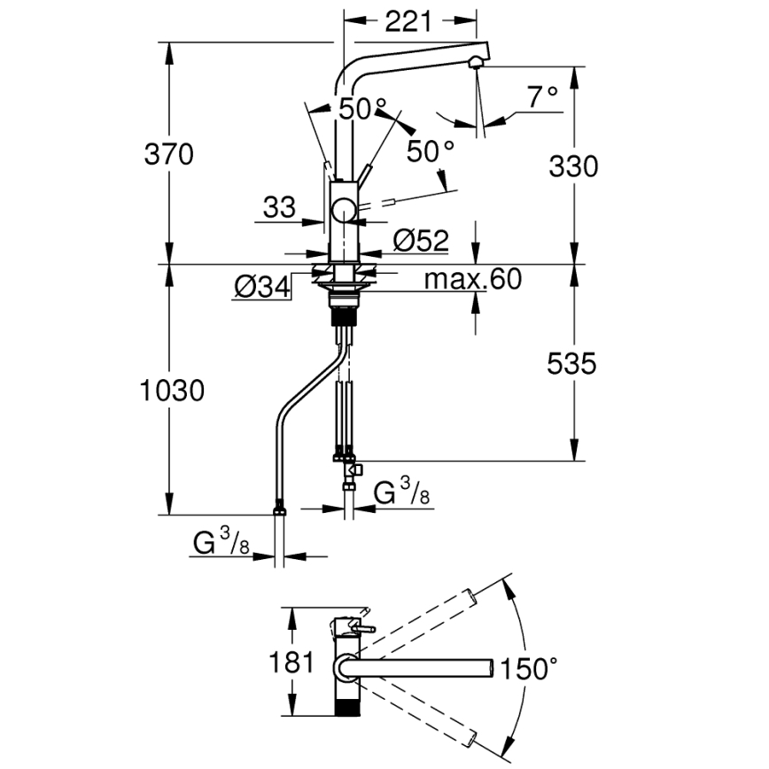 GROHE 30600000 - BLUE PURE sink mixer with L-spout, polished chrome