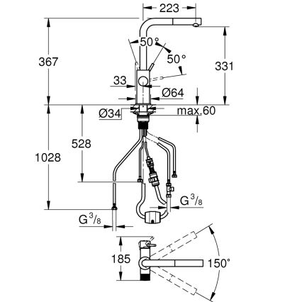 GROHE 30601000 - BLUE PURE A kitchen sink mixer with pull-out spout, polished chrome