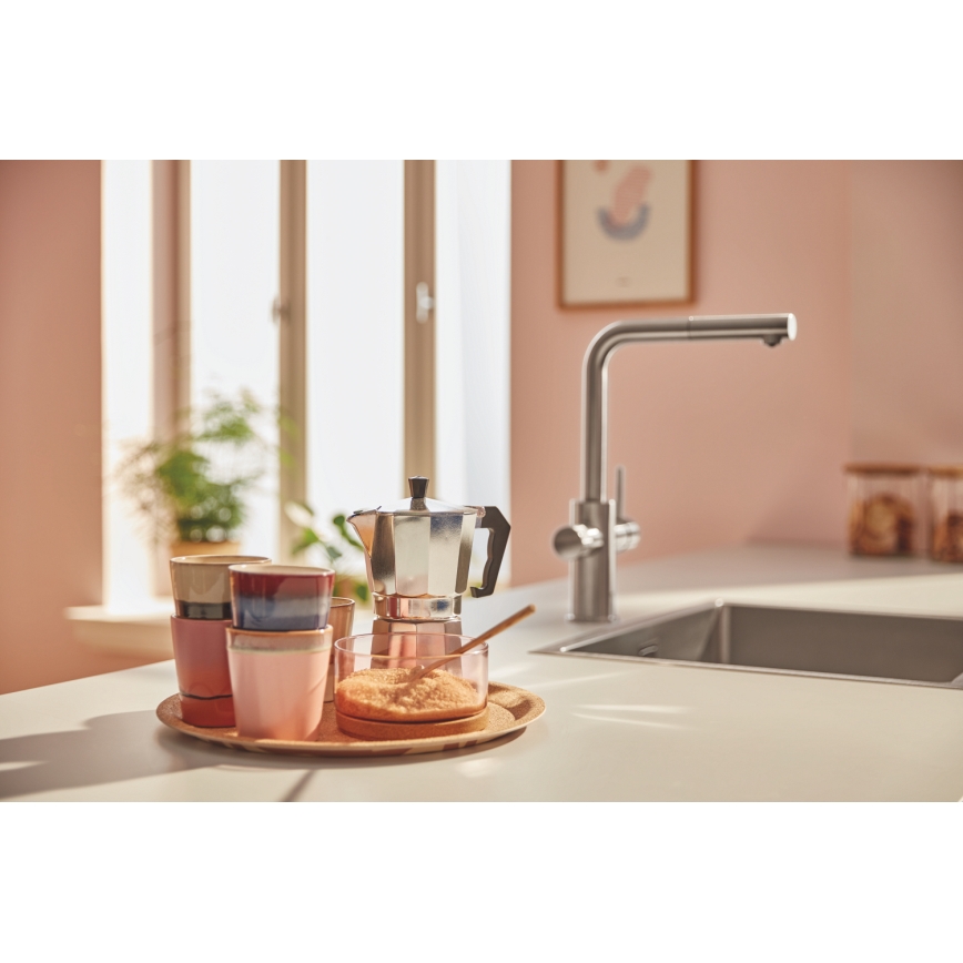 GROHE 30601DC0 - BLUE PURE kitchen faucet with pull-out spout, stainless steel