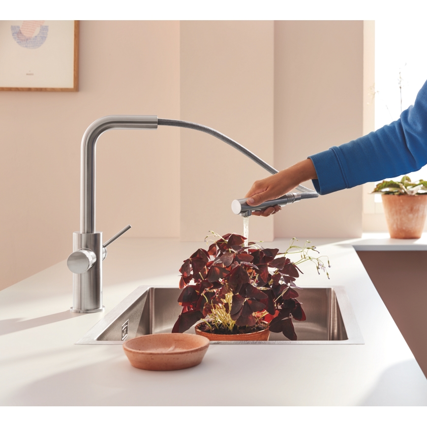GROHE 30601DC0 - BLUE PURE kitchen faucet with pull-out spout, stainless steel