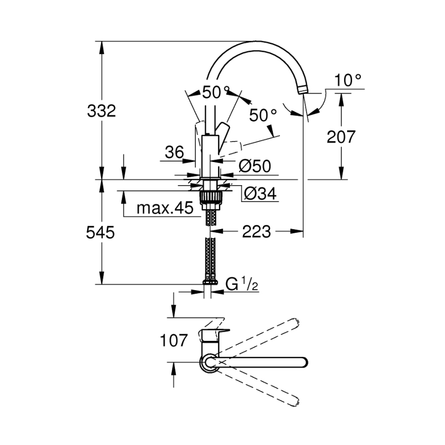 GROHE 31233001 - START Kitchen Sink Faucet, Polished Chrome