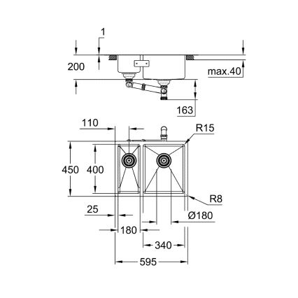 GROHE 31576SD1 - K700U Kitchen sink 595 × 450 mm stainless steel