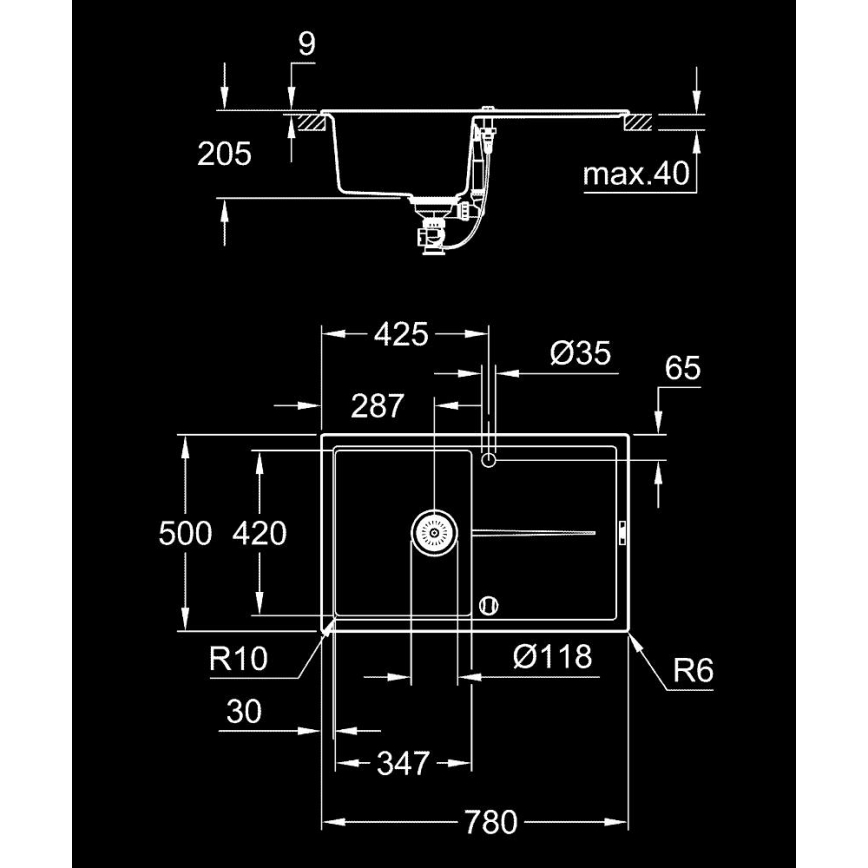 GROHE 31639AP0 - K400 Composite Sink 780 × 500 mm Black