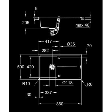 GROHE 31640AP0 - Composite sink K400 860 × 500 mm granite/black