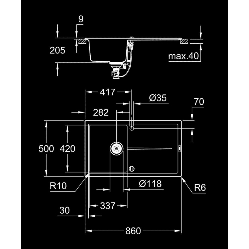 GROHE 31640AP0 - Composite sink K400 860 × 500 mm granite/black