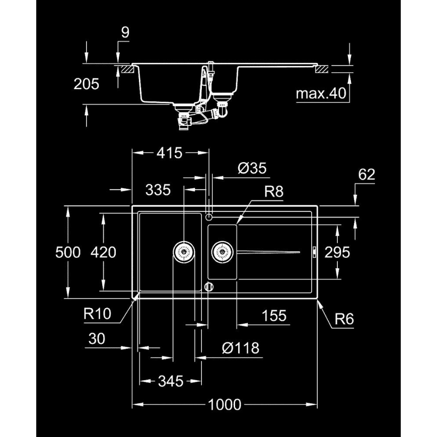 GROHE 31642AP0 - K400 Sink 1000 × 500 mm, Granite/Black