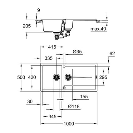GROHE 31642AP0 - K400 Sink 1000 × 500 mm, Granite/Black
