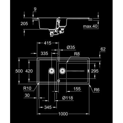 GROHE 31642AP0 - Sink K400 1000 × 500 mm granite/black