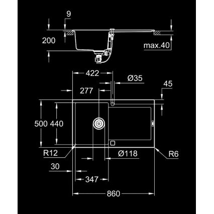 GROHE 31644AP0 - K500 Sink 860 × 500 mm granite/black
