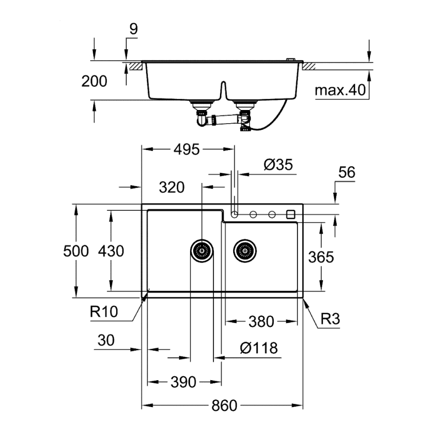 GROHE 31649AP0 - K500 Sink 860 × 500 mm Granite/Black
