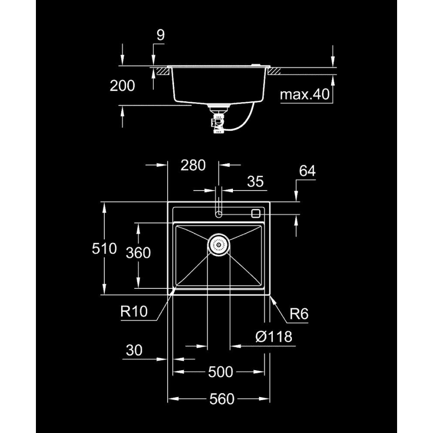 GROHE 31651AP0 - K700 Composite Sink 560 × 510 mm Black