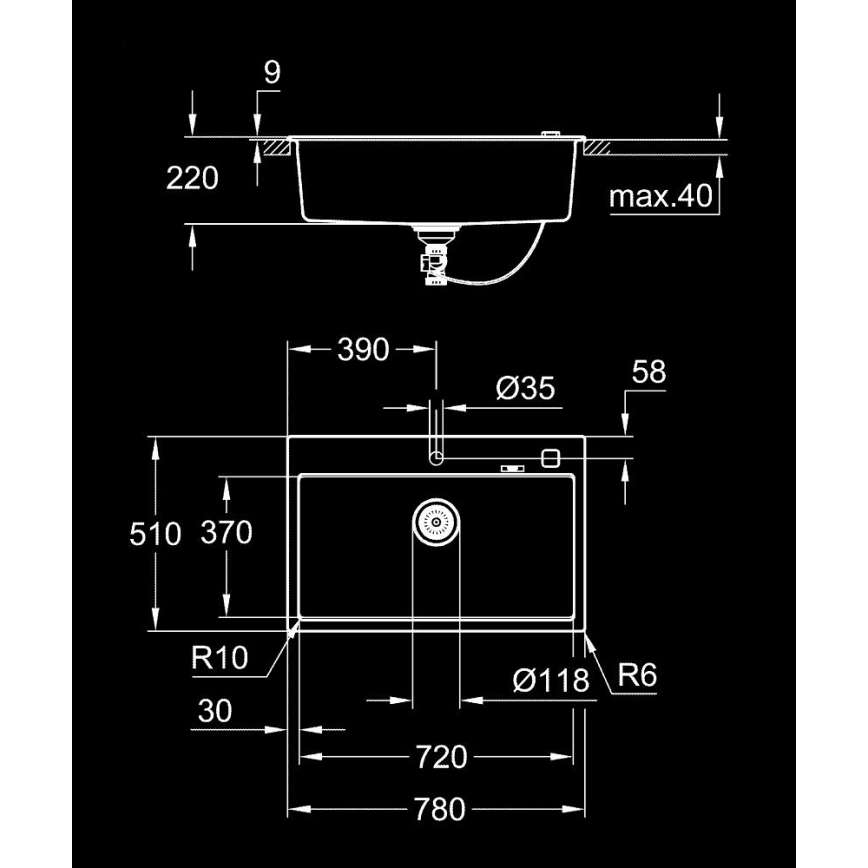 GROHE 31652AP0 - K700 Composite Sink 780 × 510 mm Black