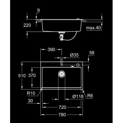 GROHE 31652AP0 - K700 Composite Sink 780 × 510 mm, Granite Black