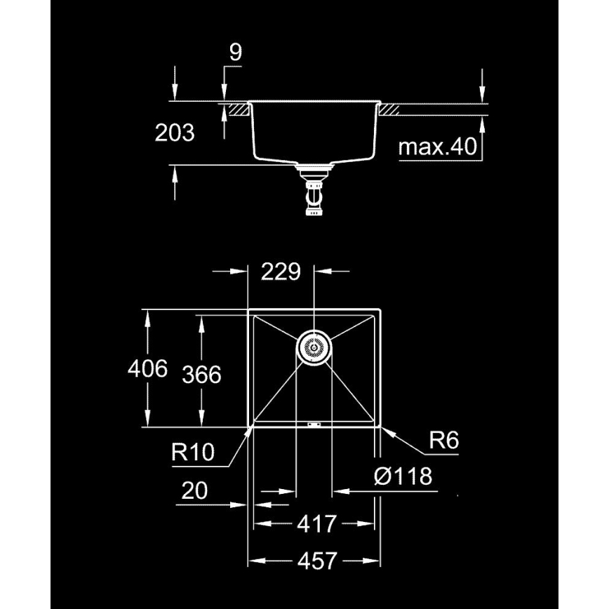 GROHE 31653AP0 - Sink K700U 457 × 406 mm stone/black