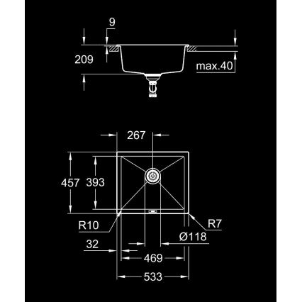 GROHE 31654AP0 - K700U Composite Sink, 533 × 457 mm, Black