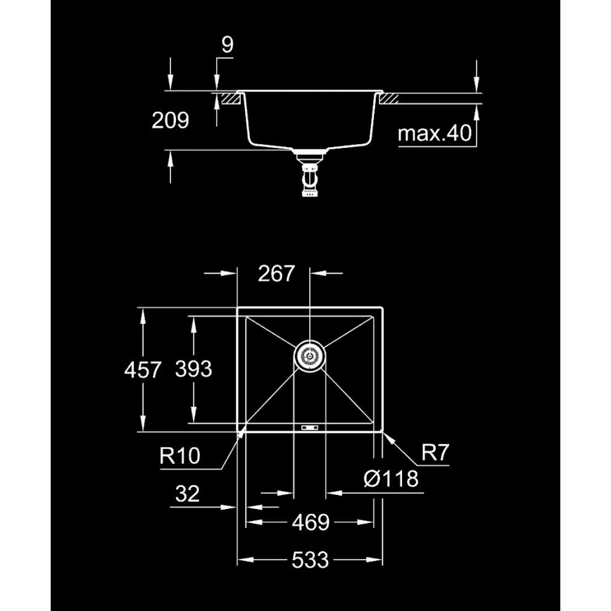 GROHE 31654AP0 - K700U Composite Sink, 533 × 457 mm, Black