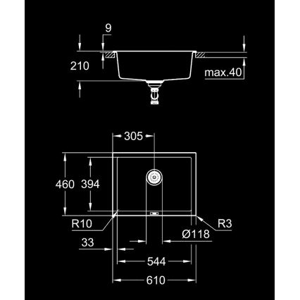 GROHE 31655AP0 - K700U Composite Sink, 610 × 460 mm, Black
