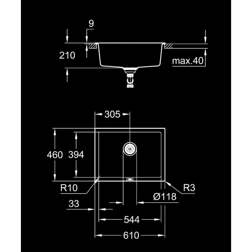 GROHE 31655AP0 - Sink K700U 610 × 460 mm Black Stone/Black