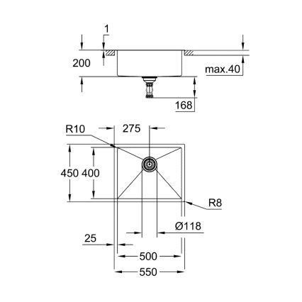 GROHE 31726SD0 - K700 kitchen sink 550 × 450 mm stainless steel