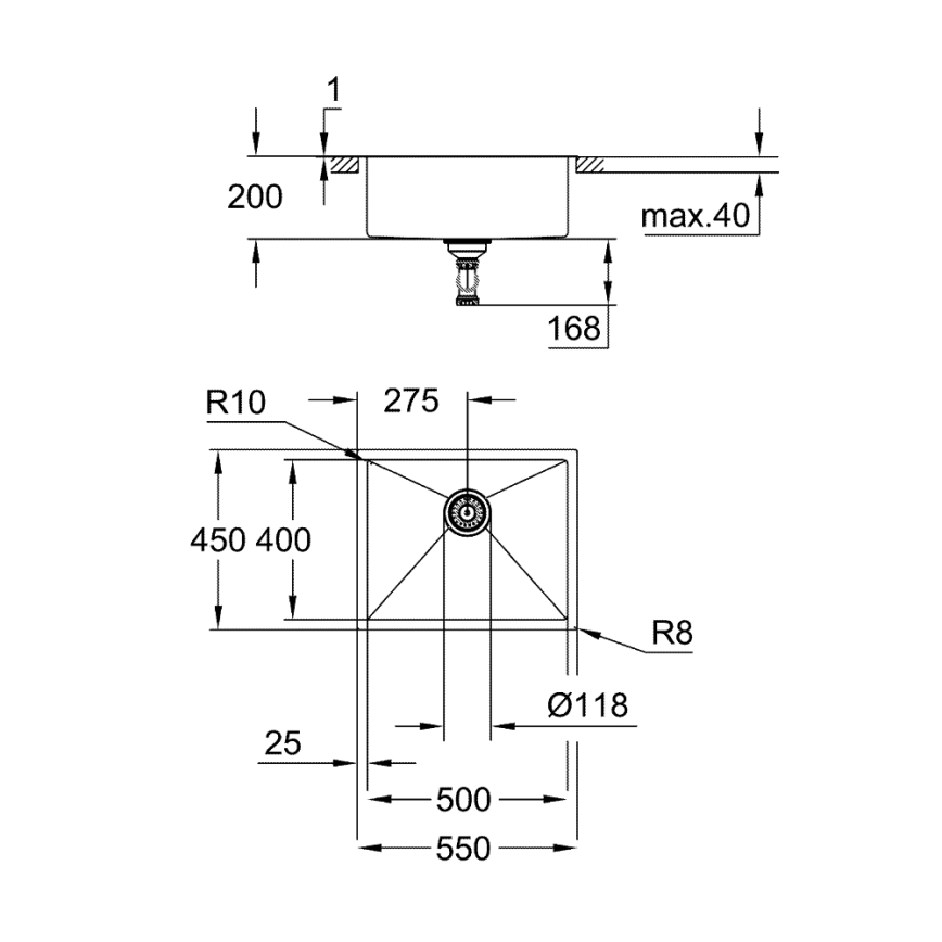 GROHE 31726SD0 - K700 kitchen sink 550 × 450 mm stainless steel