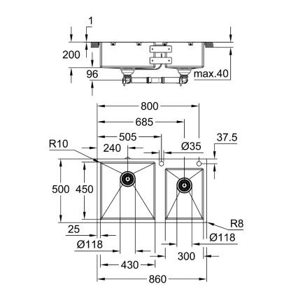 GROHE 31855SD0 - K700 Kitchen Sink 860 × 500 mm Stainless Steel