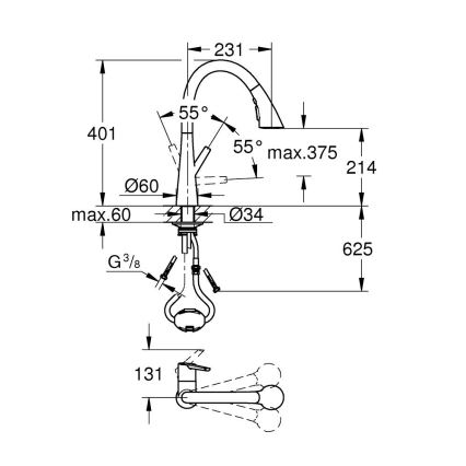 GROHE 32294002 - ZEDRA 401 mm kitchen faucet, polished chrome