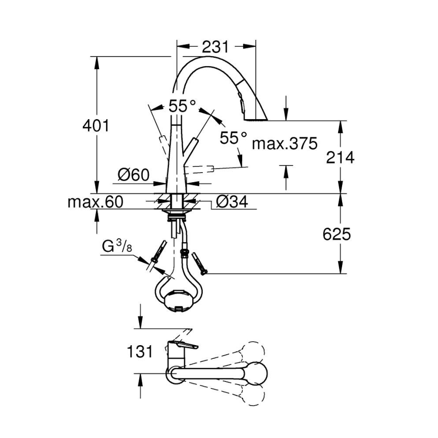 GROHE 32294DC2 - ZEDRA Stainless Steel Kitchen Faucet