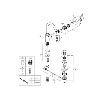 GROHE 32723001 - FEEL Basin Mixer, Size L, Polished Chrome