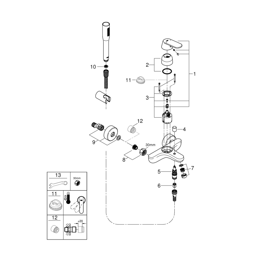 GROHE 32832000 - EUROSMART COSMOPOLITAN Bath Mixer, Polished Chrome