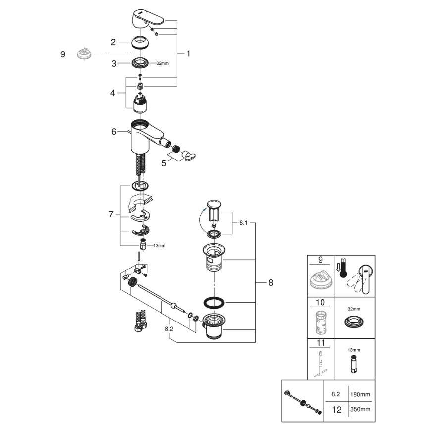 GROHE 32839000 - EUROSMART COSMOPOLITAN Bidet Mixer, Size S, Polished Chrome