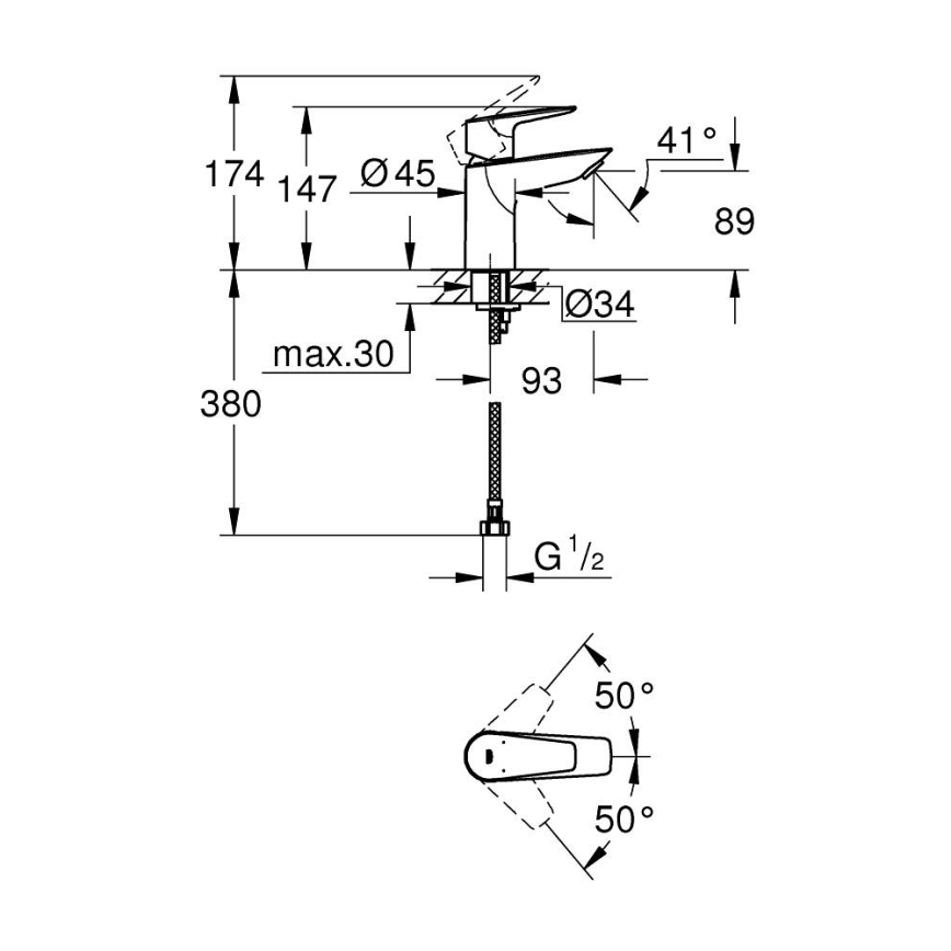 GROHE 32858001 - BAUEDGE 147 mm Basin Mixer, Polished Chrome