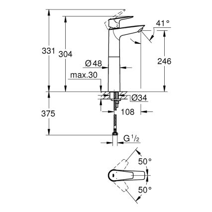 GROHE 32860001 - BAUEDGE basin mixer 304 mm polished chrome